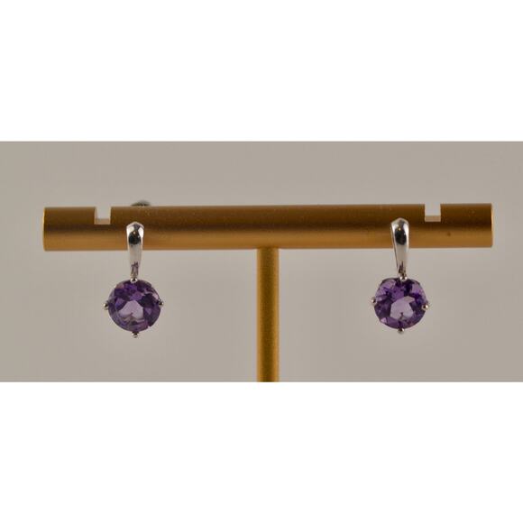 Sterling Silver Amethyst Earrings Drop Dangle Round Cut Made in China 925 - Picture 2 of 9